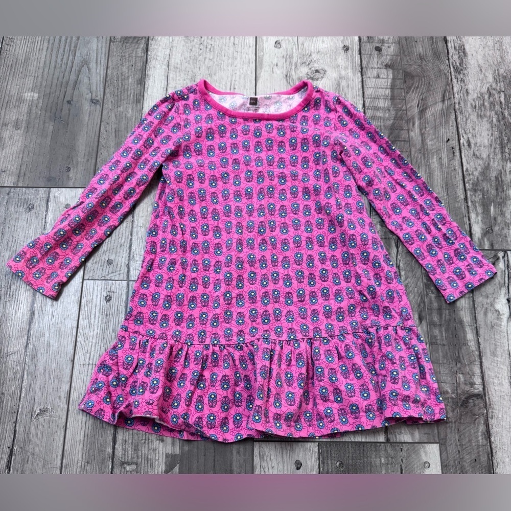 Tea Collection Girls Dress 4 Long Sleeve Pink Floral Drop Waist Tunic